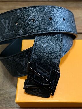 Louis Vuitton Black Monogram Canvas Belt with Black LV Buckle
